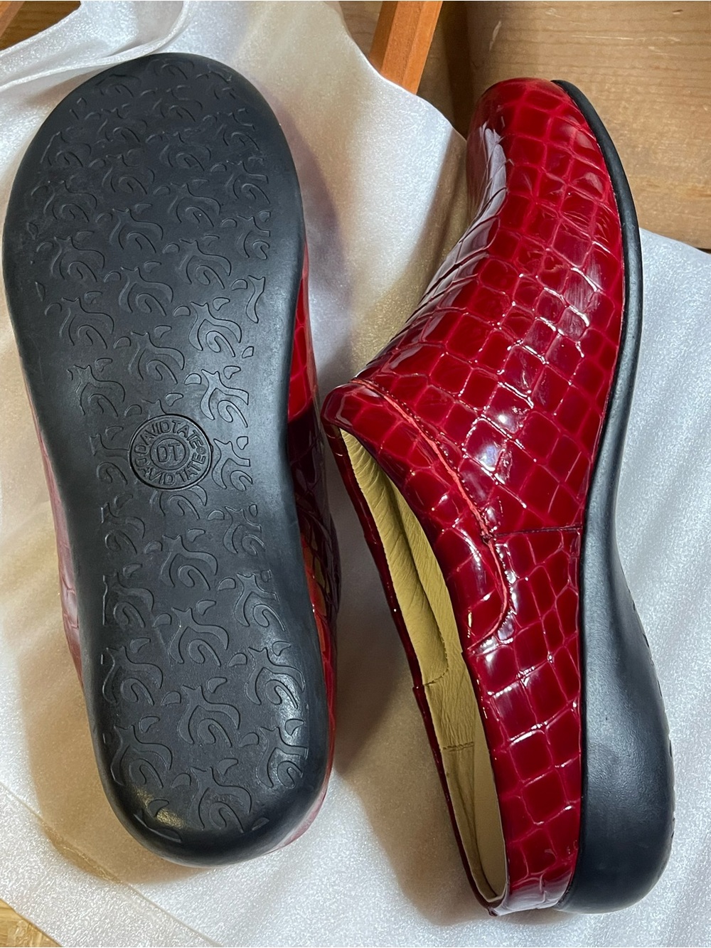 David Tate Deep Red Croc-Embossed Slip-On Clog - HQ Leather Upper Sz 13W - Picture 10 of 11